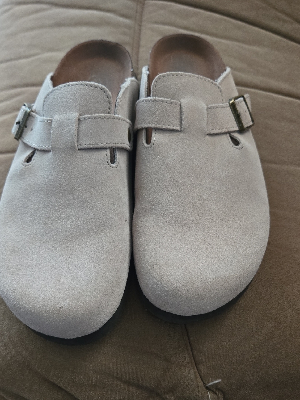Suede Slip-On Clog Mules in Light Gray